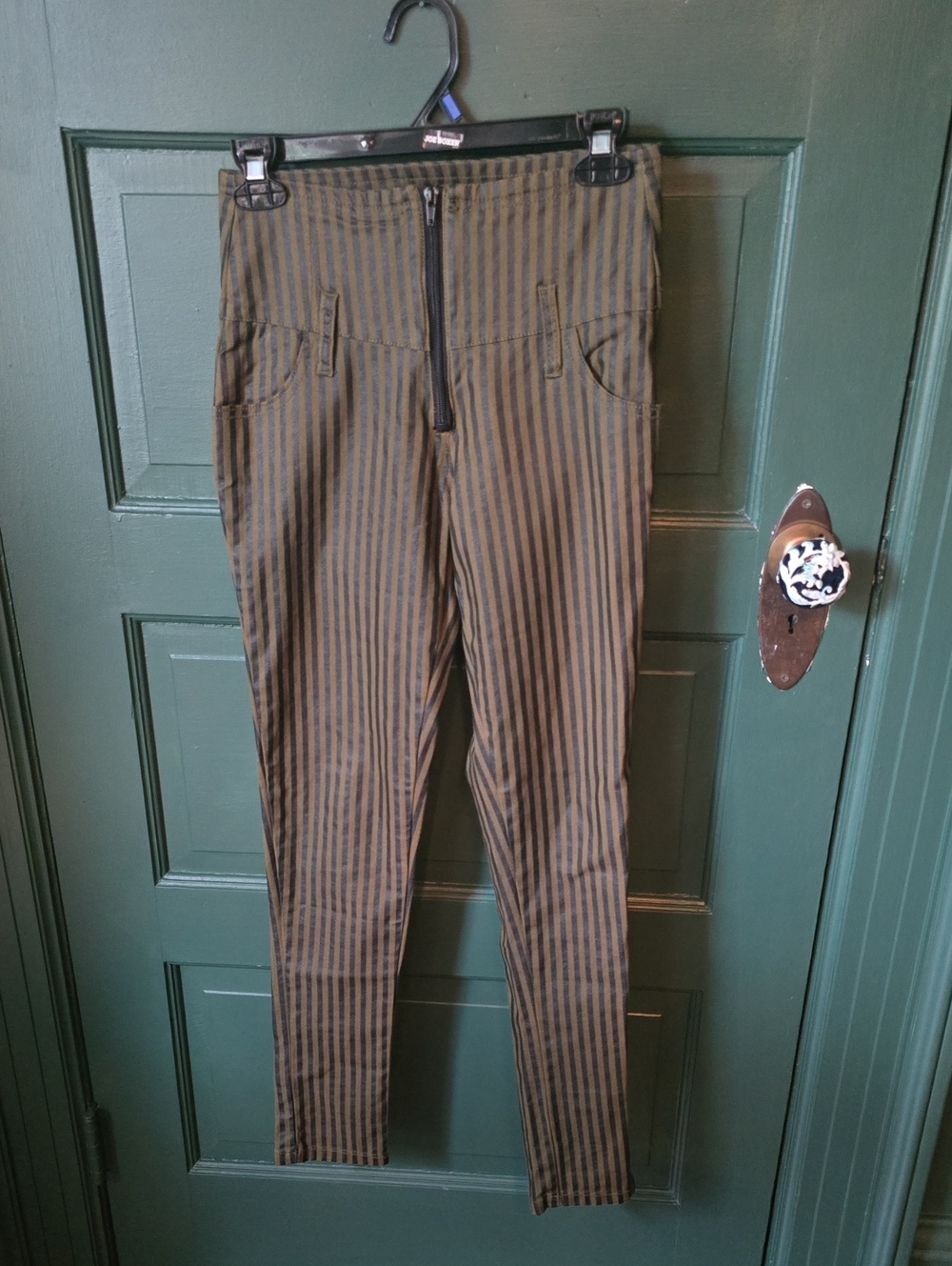 High-Rise Skinny Jeans in Olive Stripe - Women's